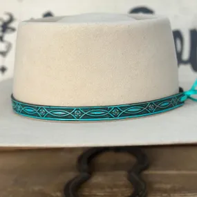 Hatband HB83 | 1/2" Leather Carved Turquoise/Black