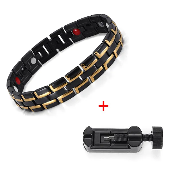 Healing Magnetic Bracelet Men/Woman 316L Stainless Steel 3 Health Care Elements(Magnetic,FIR,Germanium) Gold Bracelet Hand Chain