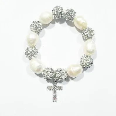 Heart Me Swarovski Cross Freshwater Pearl Bracelet