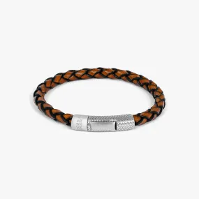 Herringbone Click Pelle Bracelet In Brown Leather With Rhodium Plated Silver