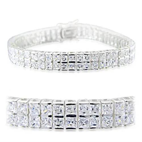 High-Polished 925 Sterling Silver Bracelet with AAA Grade CZ in Clear for Women Style 31920