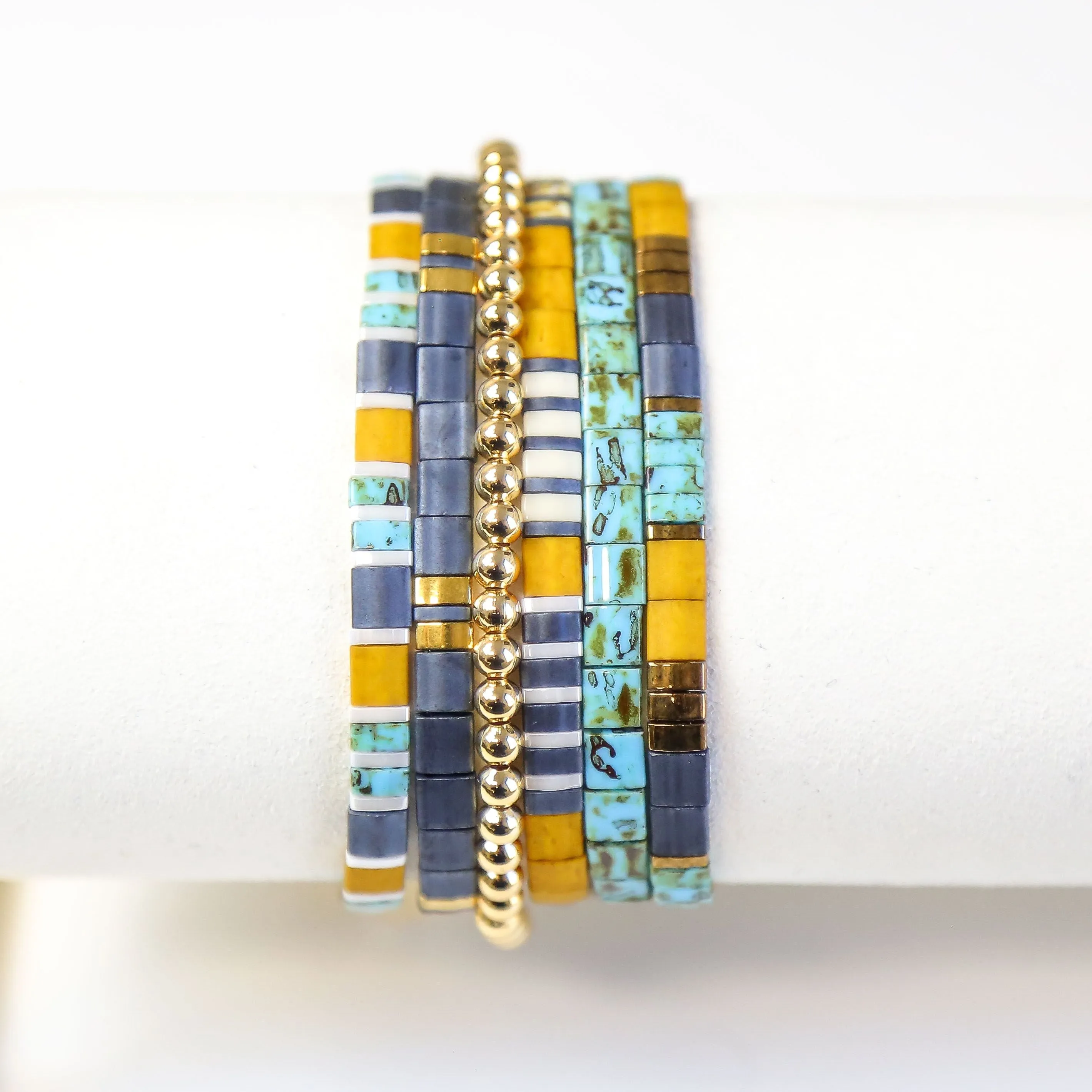 HIGH SOCIETY - 6 Tila Bead Bracelet Stack