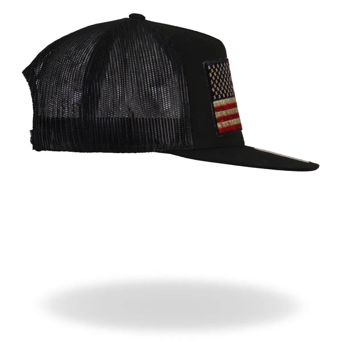 Hot Leathers GSH2005 Vintage American Flag All Black Snap Back Hat