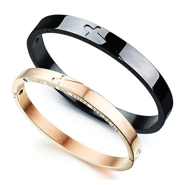 InFaith™ Cross Stainless Steel Solid Band Couple's Faith Bracelet (Pair)