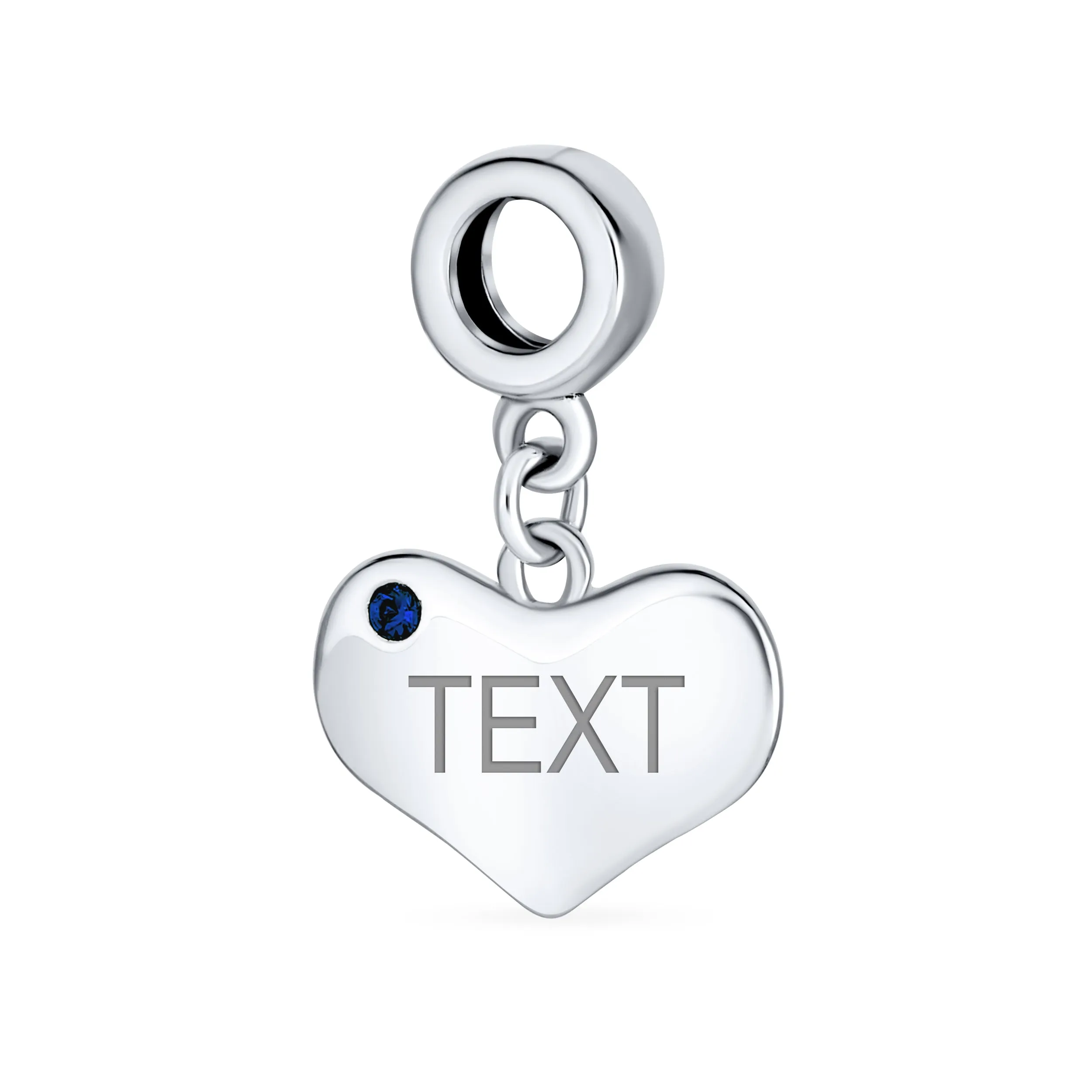 Initial Monogram Crystal Dangle Charm Bead Heart Sterling Silver Birthstone