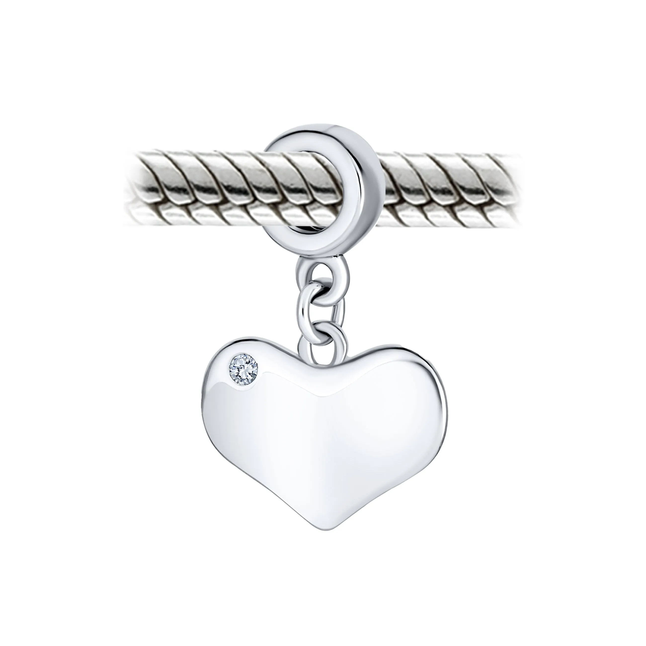 Initial Monogram Crystal Dangle Charm Bead Heart Sterling Silver Birthstone