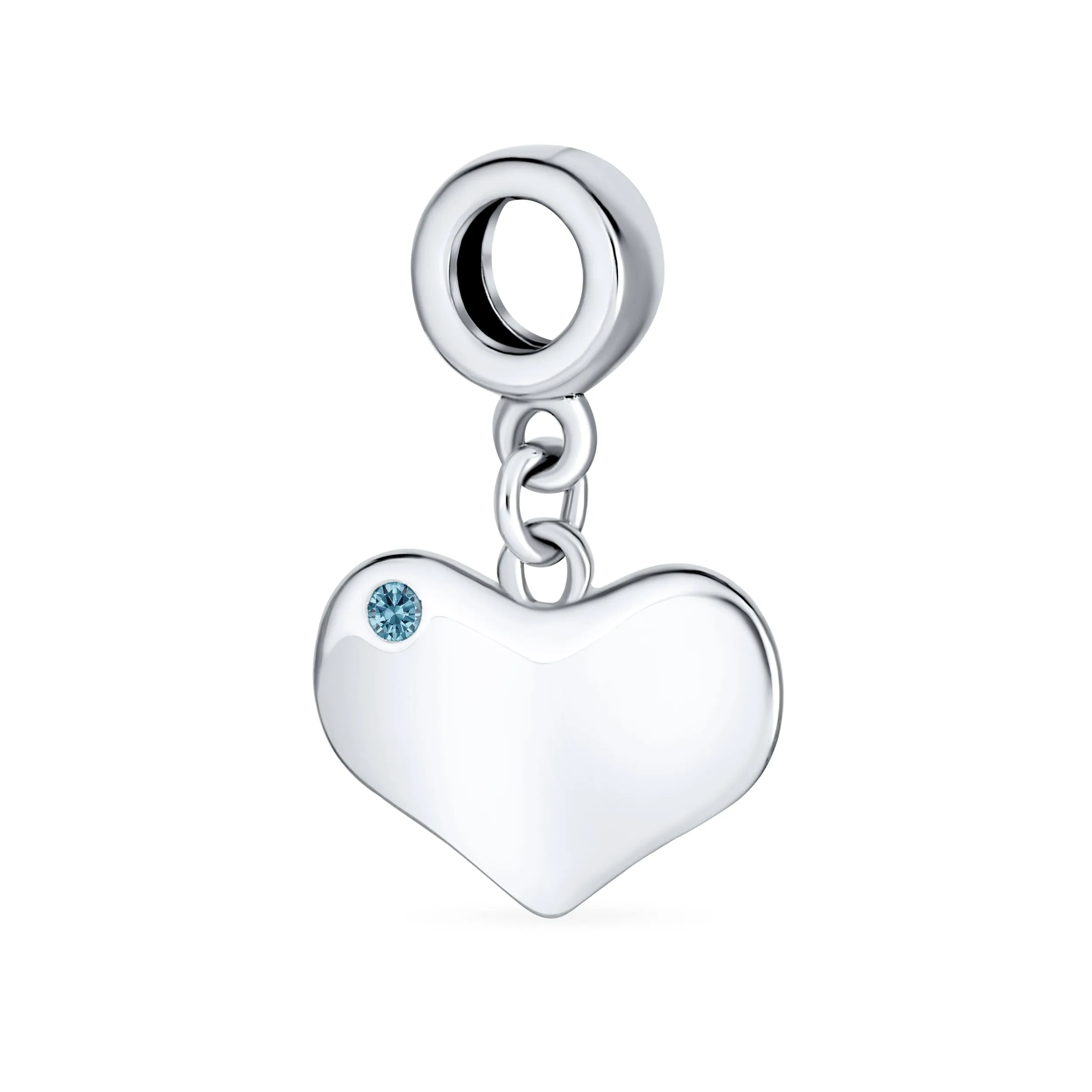 Initial Monogram Crystal Dangle Charm Bead Heart Sterling Silver Birthstone