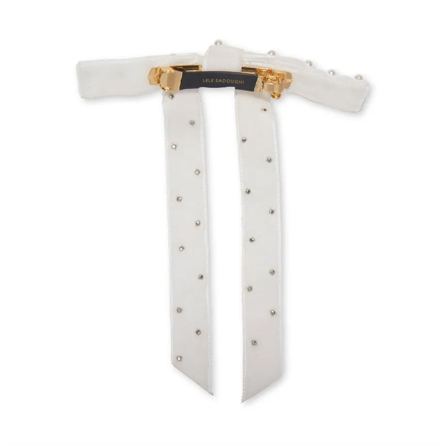 IVORY BARDOT PEARL EMBELLISHED BOW BARRETTE