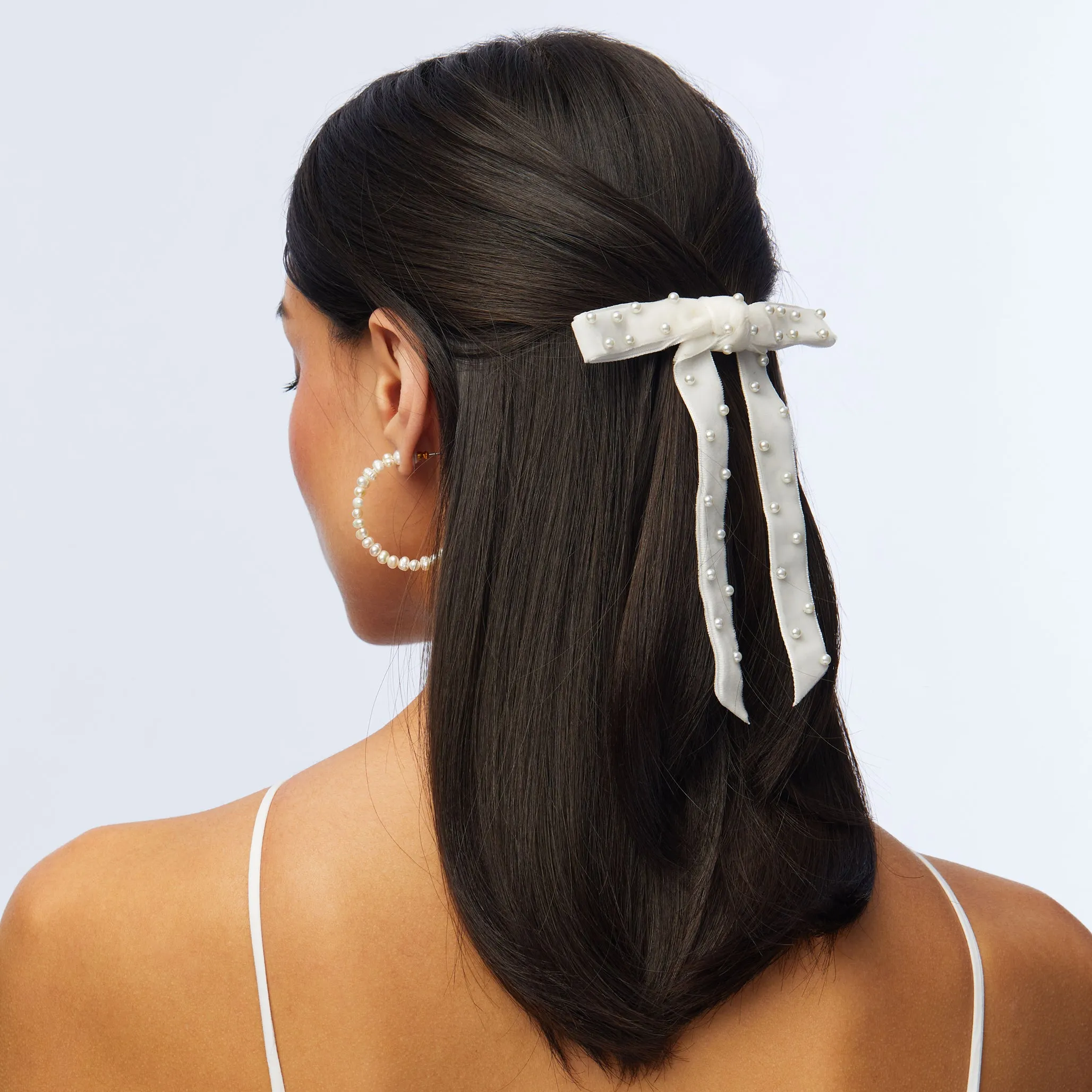 IVORY BARDOT PEARL EMBELLISHED BOW BARRETTE