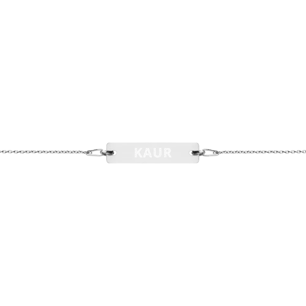 KAUR Engraved Silver Bar Chain Bracelet