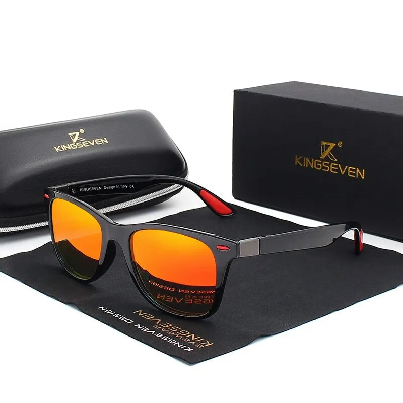 KINGSEVEN Men's Polarized Square Sunglasses Mirror Lens Unisex Black Frame