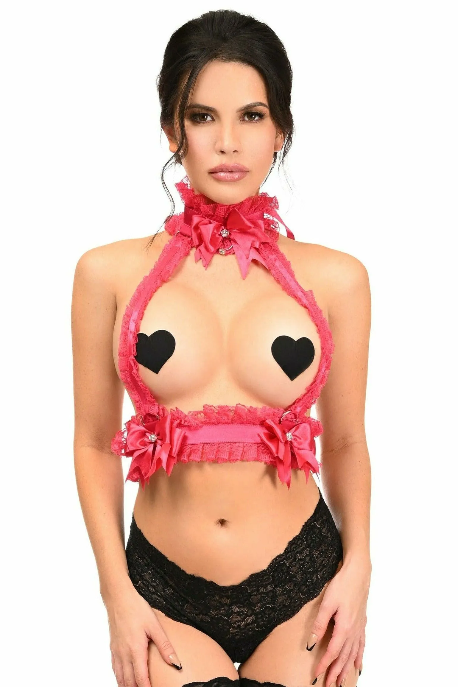 Kitten Collection Fuchsia/Fuchsia Lace Double Strap Body Harness