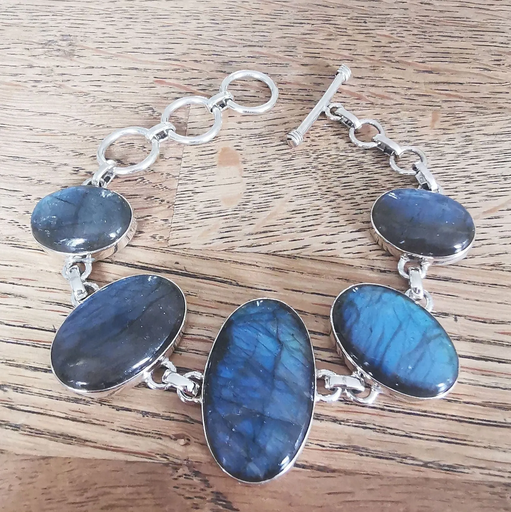 Labradorite Oval Gemstone Sterling Silver Bracelet