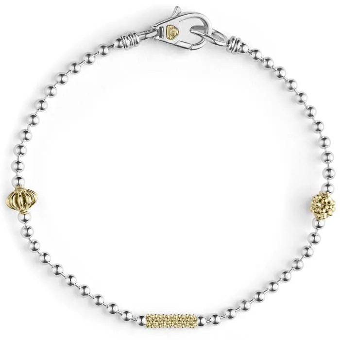 LAGOS Caviar Icon Beaded Bracelet in Sterling Silver and 18K Yellow Gold - Size Medium (7)