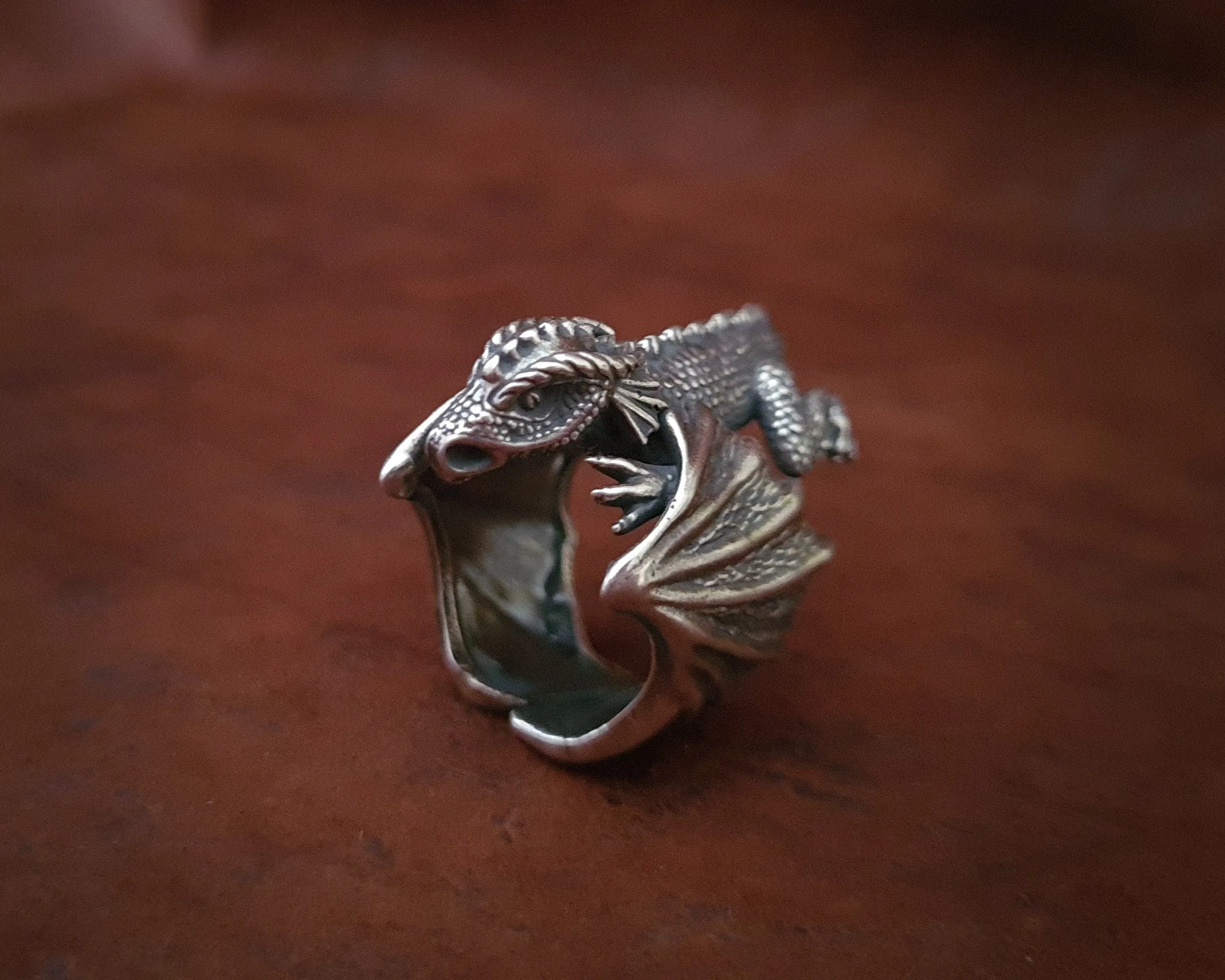 Large 925 Sterling Silver Dragon Celtic Fantasy Viking Adjustable Ring