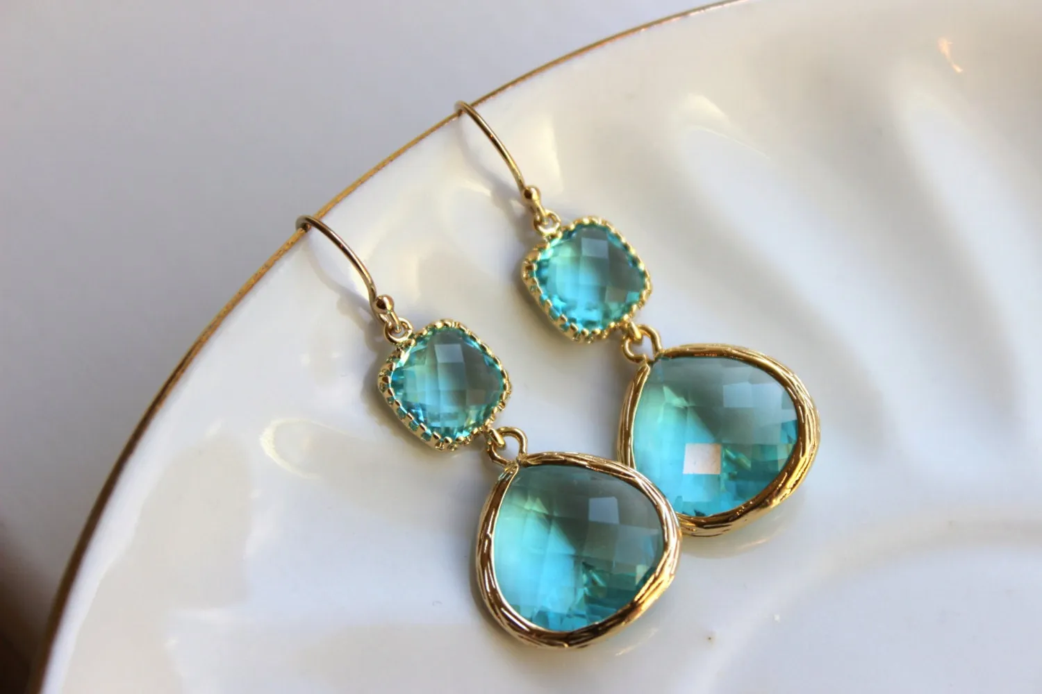 Large Gold Aquamarine Earrings Aqua Blue Jewelry - Aquamarine Bridesmaid Earrings Blue Wedding Earrings Something Blue Jewelry - Turquoise