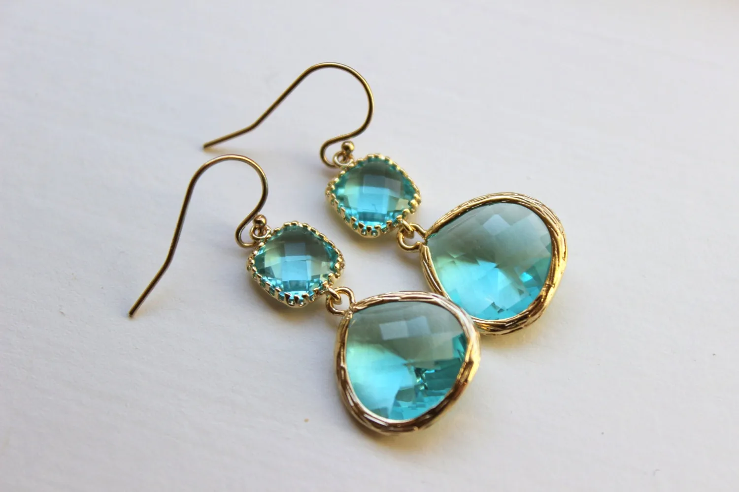 Large Gold Aquamarine Earrings Aqua Blue Jewelry - Aquamarine Bridesmaid Earrings Blue Wedding Earrings Something Blue Jewelry - Turquoise