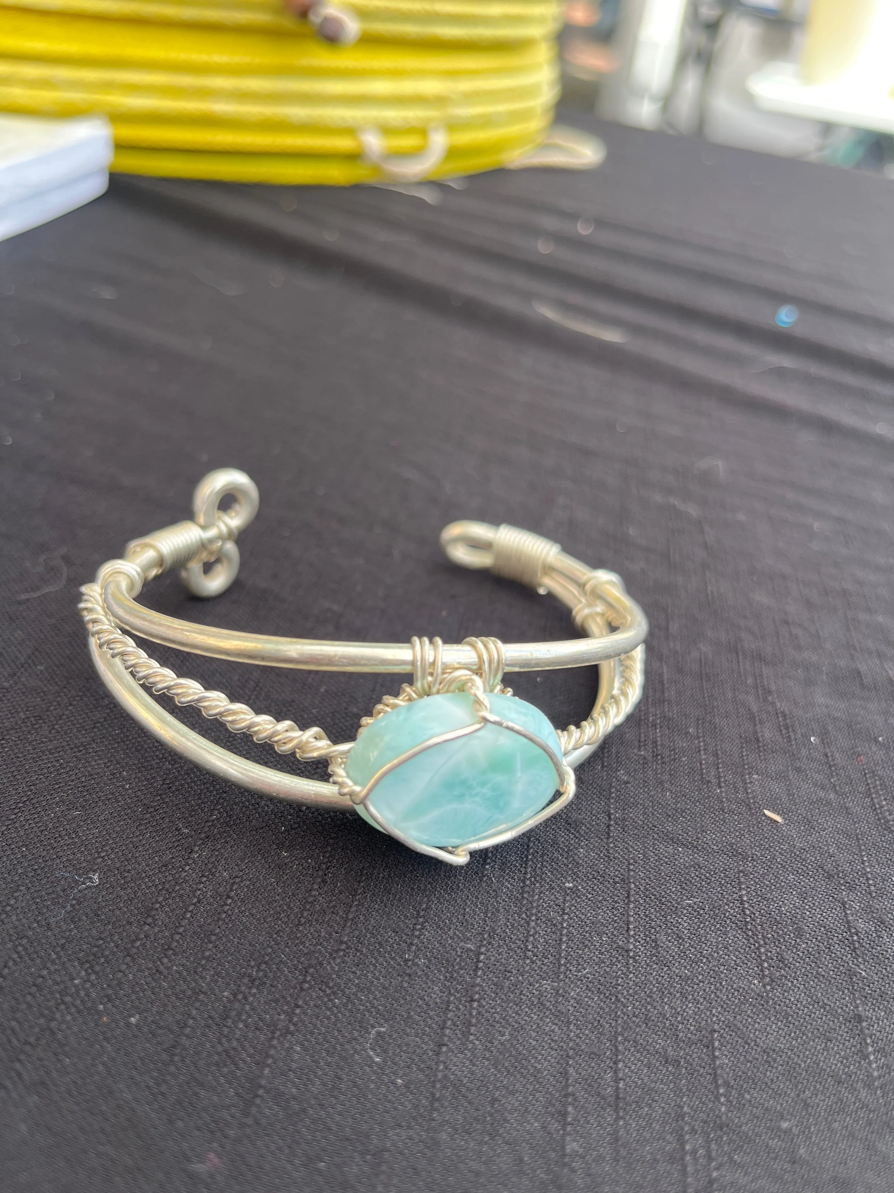 Larimar Sterling Silver Wirewrapped Bracelet