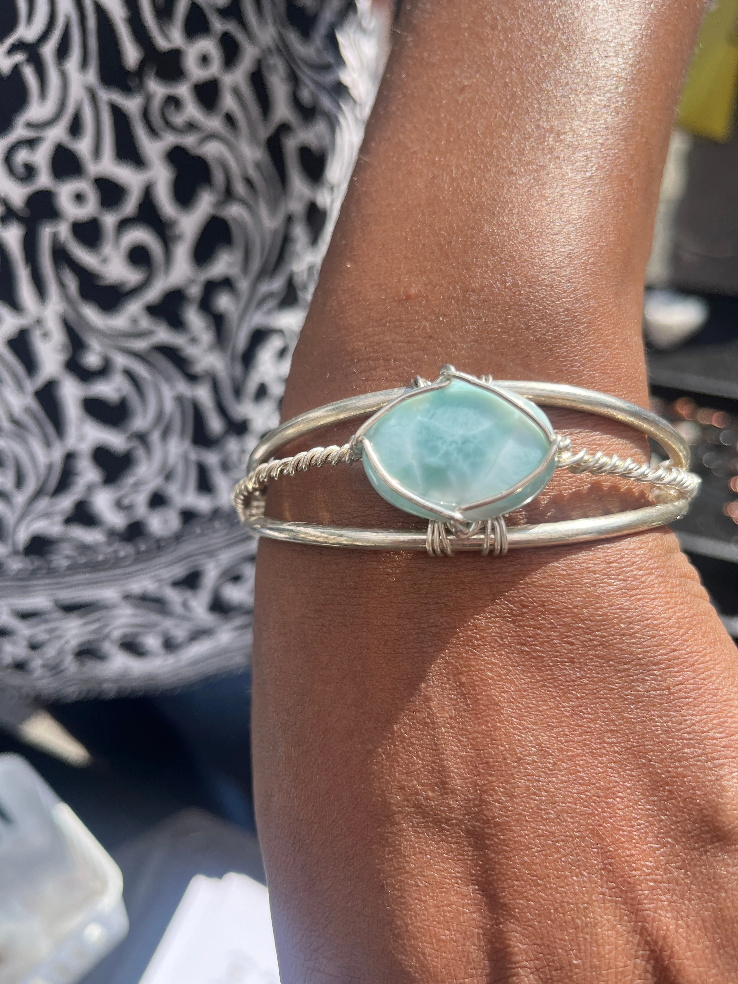 Larimar Sterling Silver Wirewrapped Bracelet