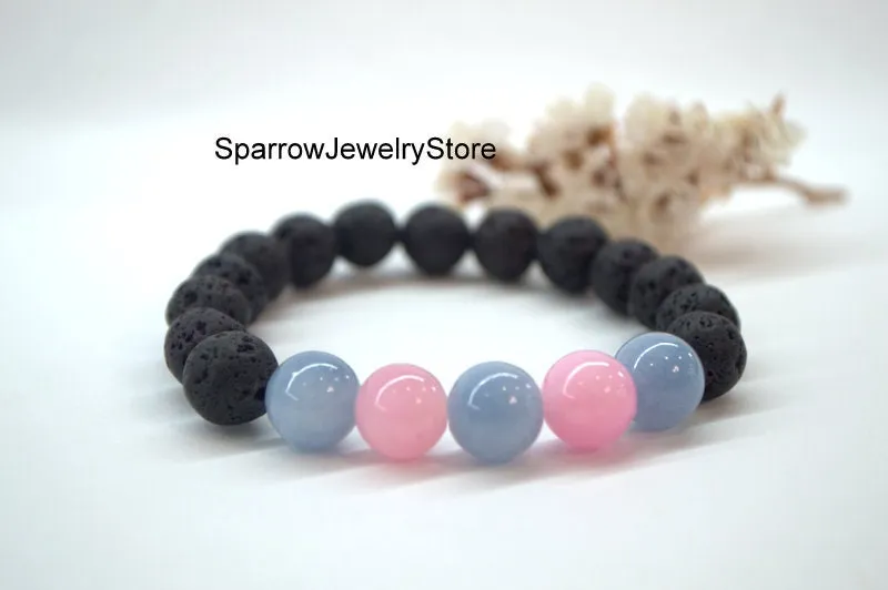 Lava Rose quartz bracelets Healing gemstone stretch bracelets Volcano lava onyx bracelet Personalized gifts for her Christmas gifts for him