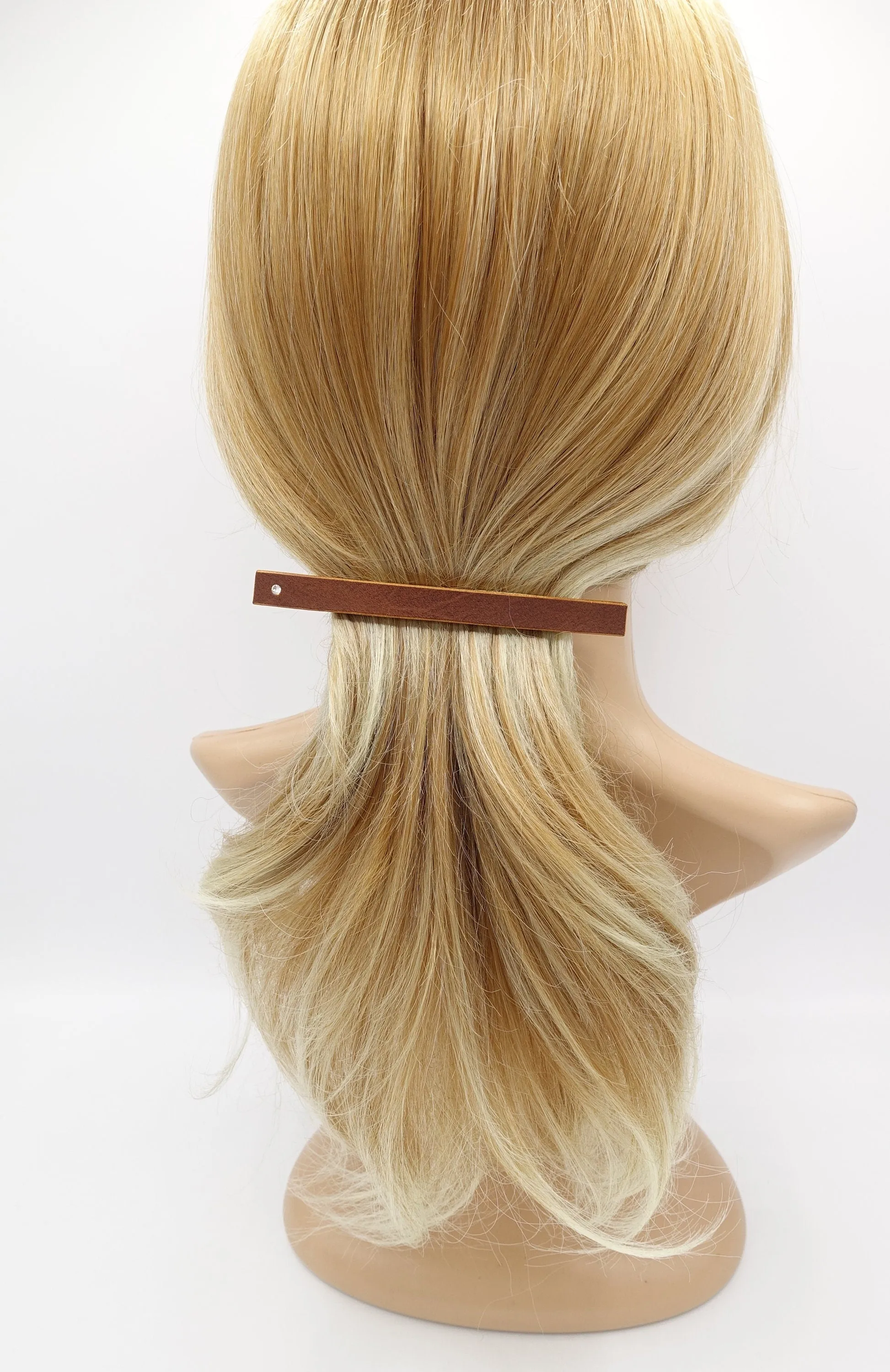 leather hair barrette, narrow leather barrette, rhinestone hair barrette for women