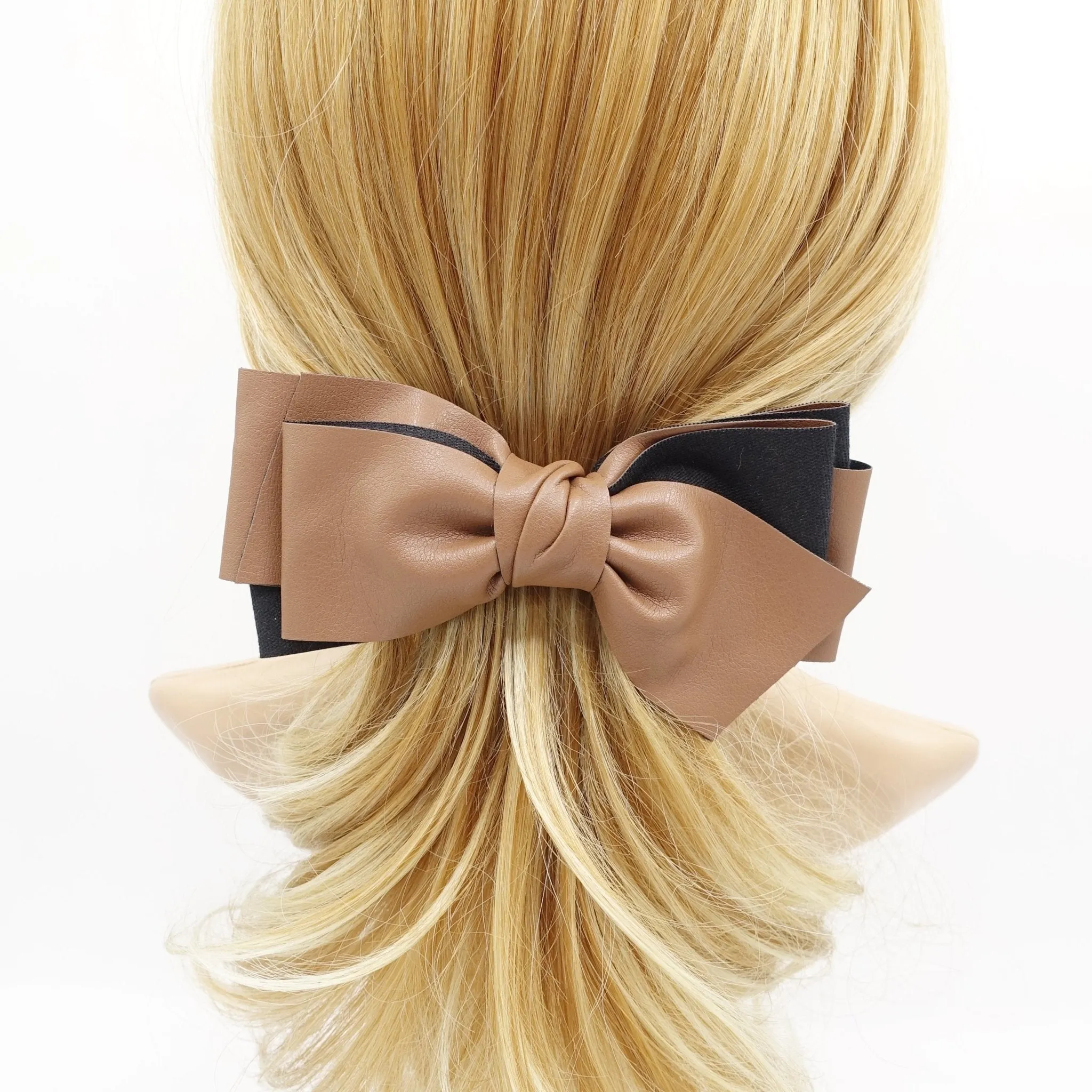 leather hair bow multi layered stylish Fall Winter hair accessory for women