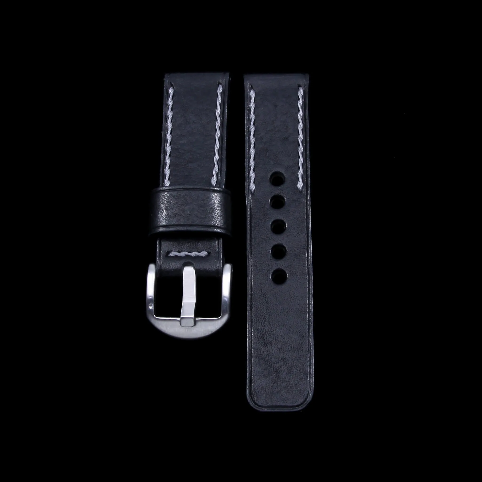 Leather Watch Strap, Vintage Nero (Black) | Chain Stitch