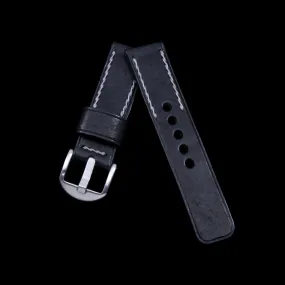 Leather Watch Strap, Vintage Nero (Black) | Chain Stitch