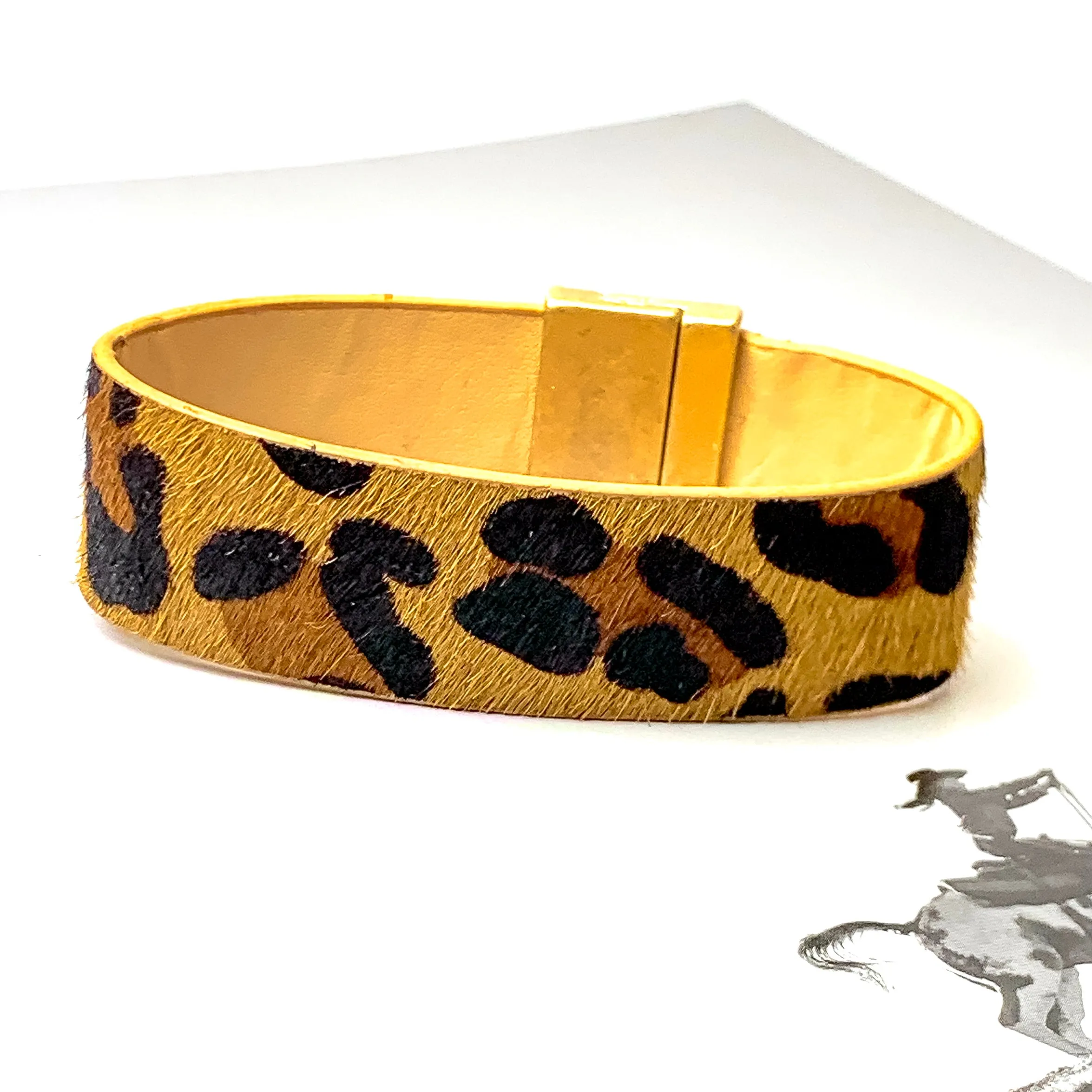 Leopard Print Faux Leather Hair on Hide Cuff Bracelet