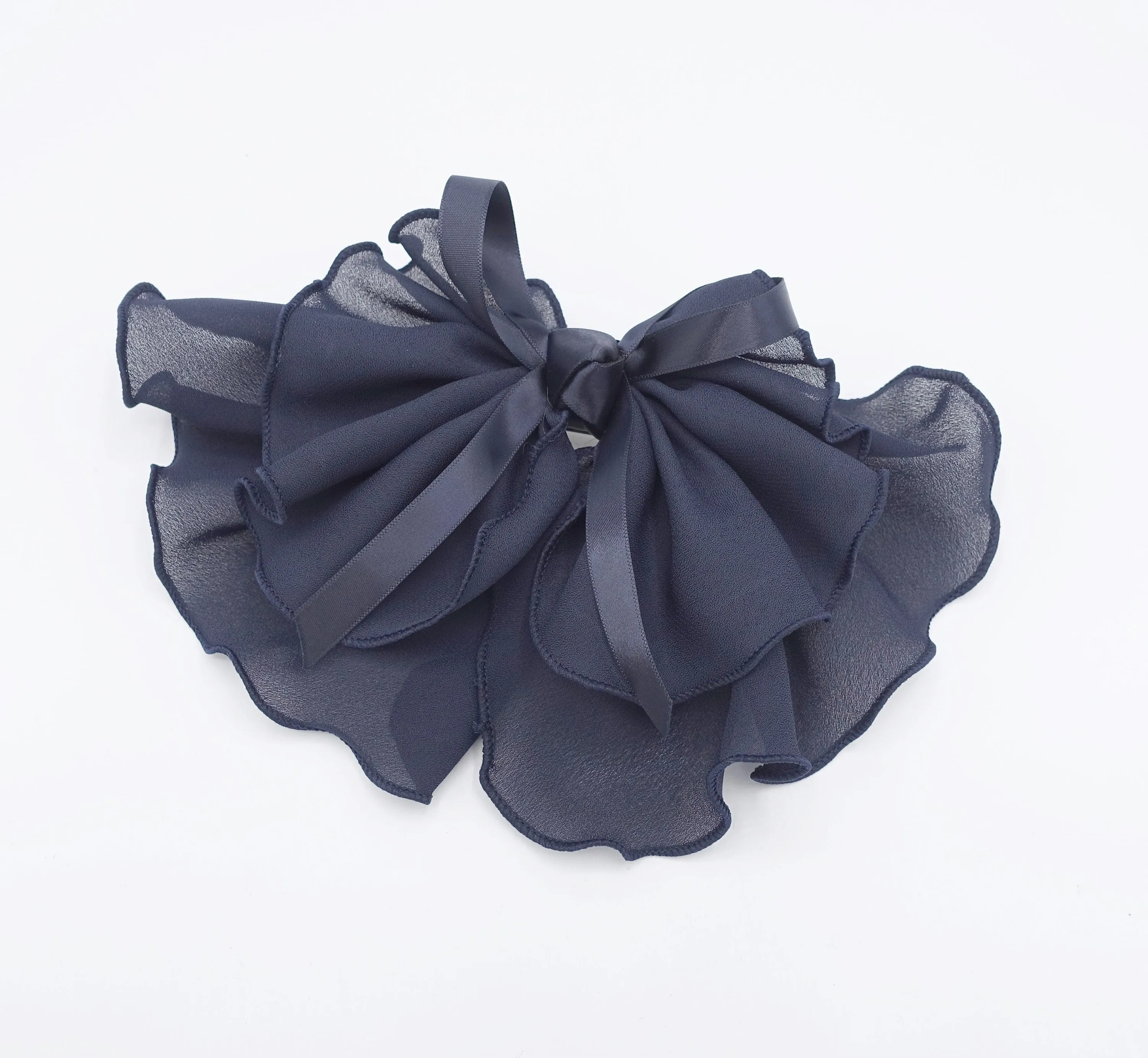 lettuce hem hair bow, chiffon hair bow, satin strap hair bow for women