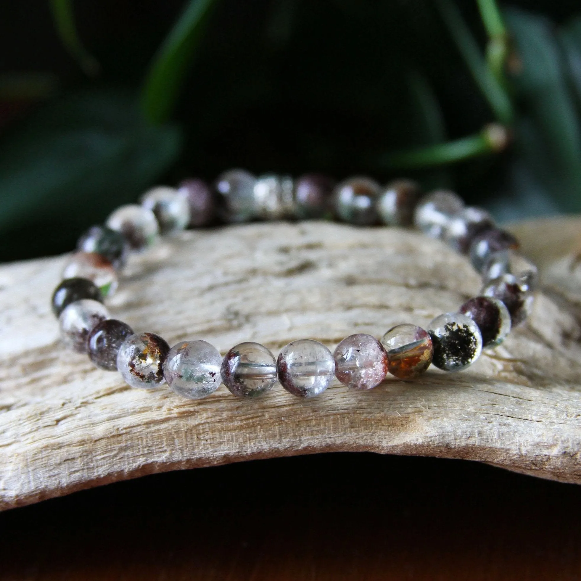 Lodolite Inclusion Quartz Beaded Stretch Bracelet