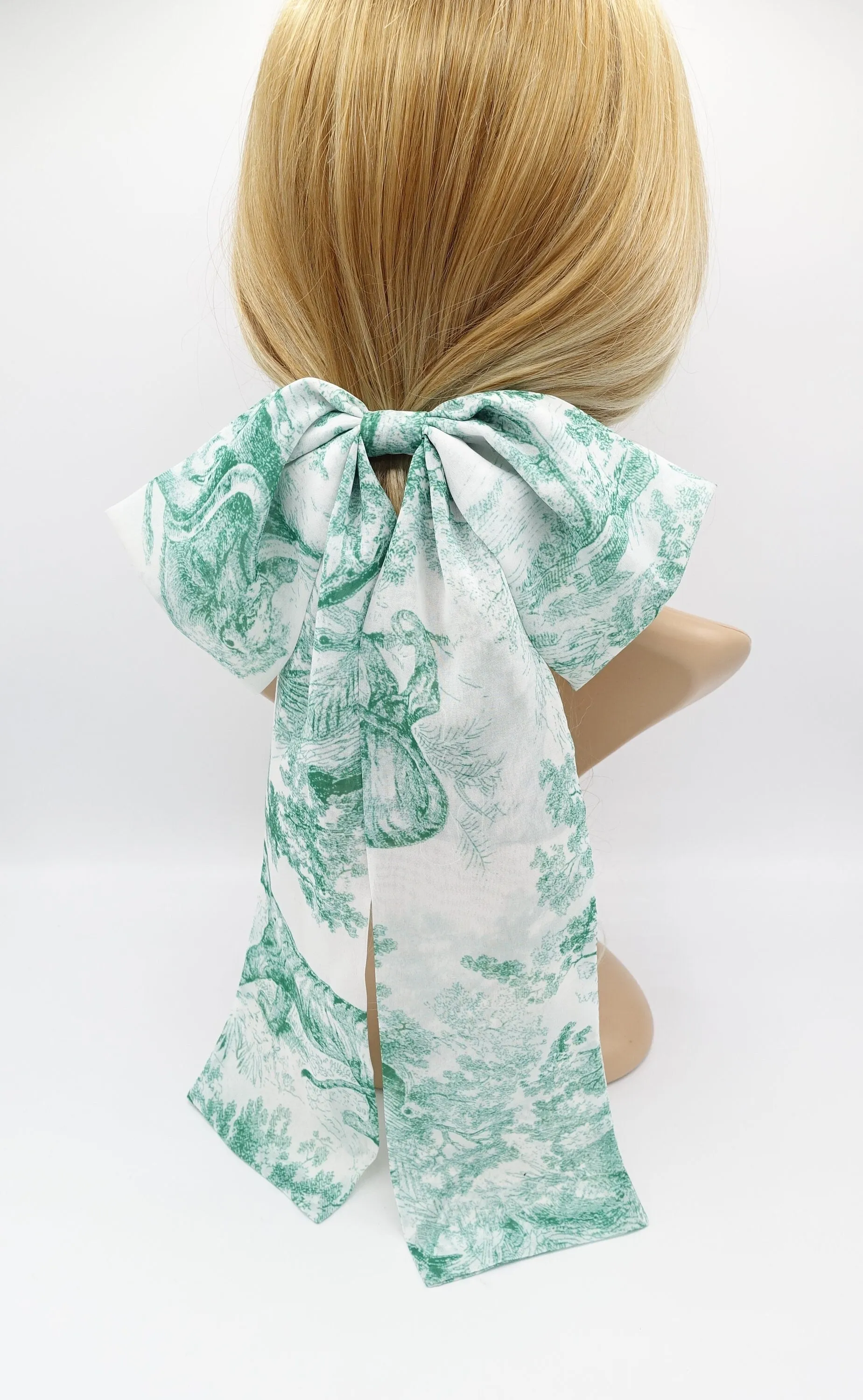 long tail hair bow, safari print hair bow, chiffon hair bow for women