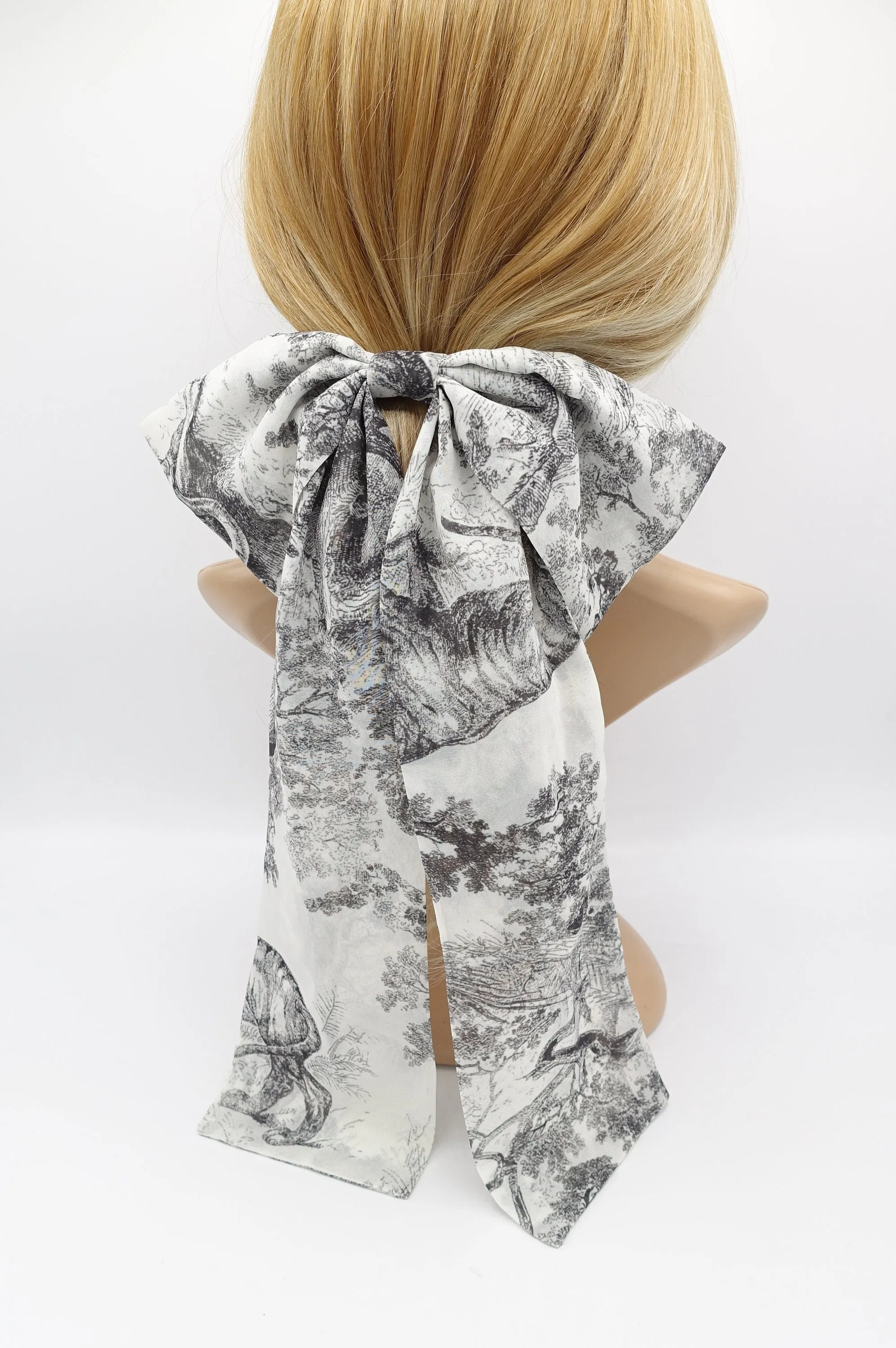 long tail hair bow, safari print hair bow, chiffon hair bow for women