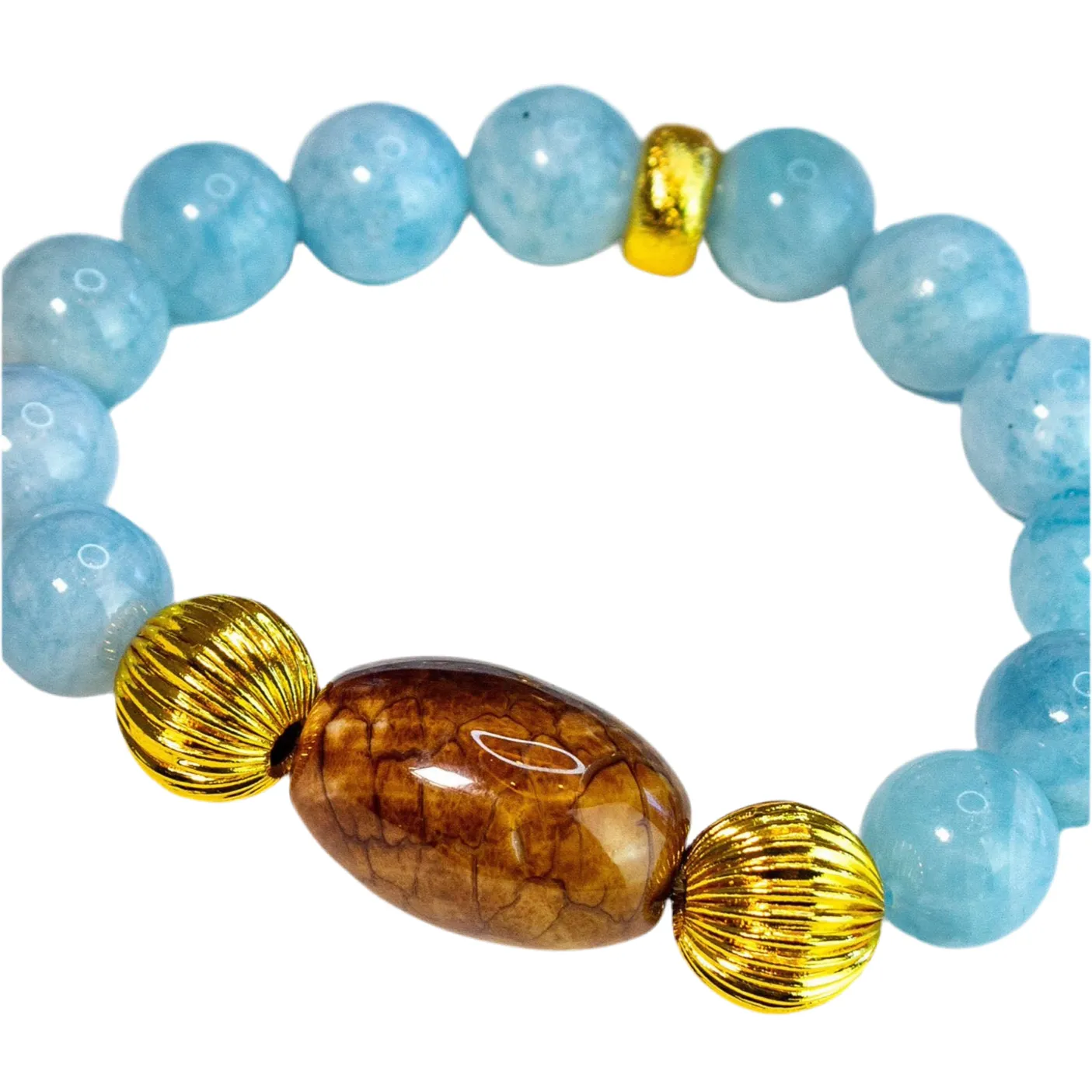 Lovely Botswana Brown Agate and Aquamarine Gemstones 18k Gold-filled Bracelet