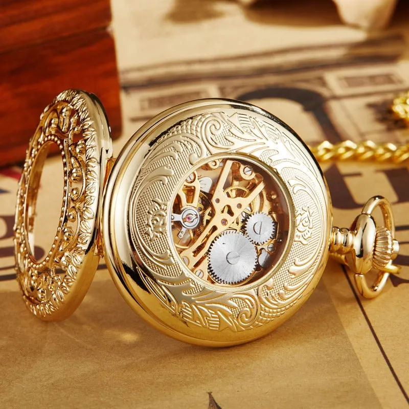 'Luxury of Time' Mechanical Hand-Wound Pocket Watch - Gold