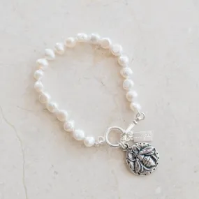 Lydia Silver Pearl Bracelets | Whimsical Bee Design | By Pearly Girls