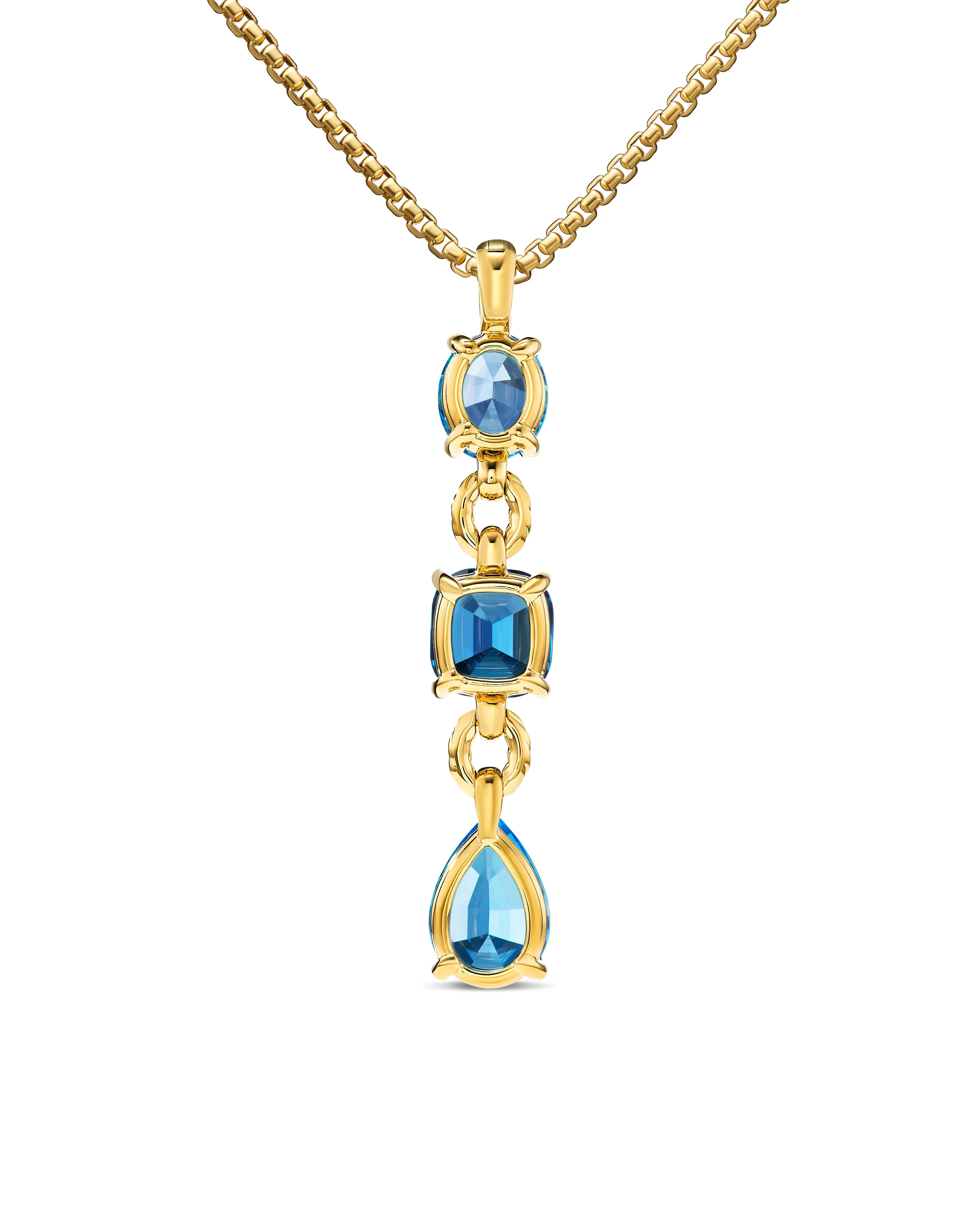 Marbella Y Pendant in 18K Yellow Gold with Blue Topaz and Hampton Blue Topaz, 57.8mm