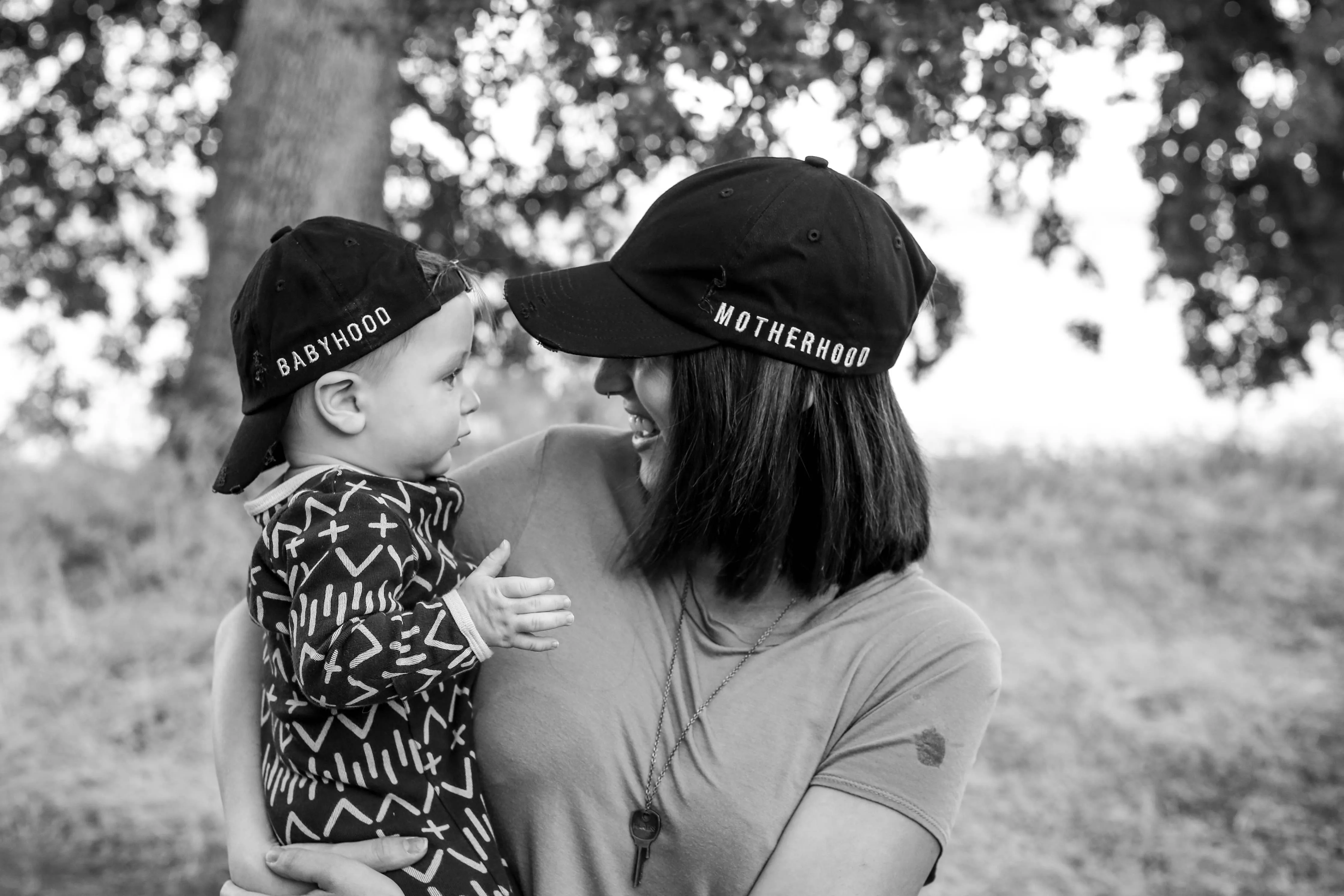 Motherhood, Fatherhood and Babyhood Distressed Baseball Hats