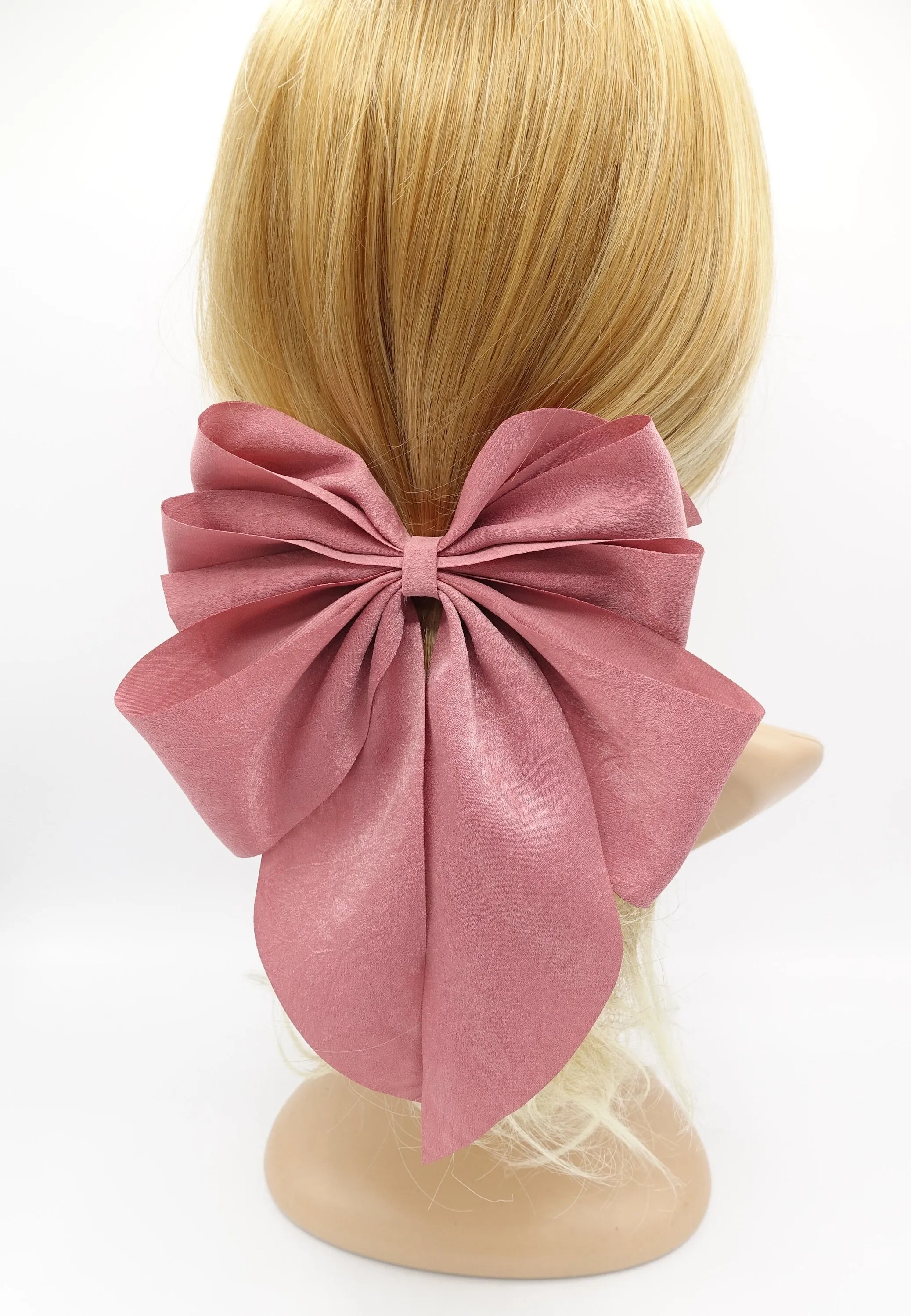 multiple layered tail hair bow crinkled fabric pleated bow hair accessory for women