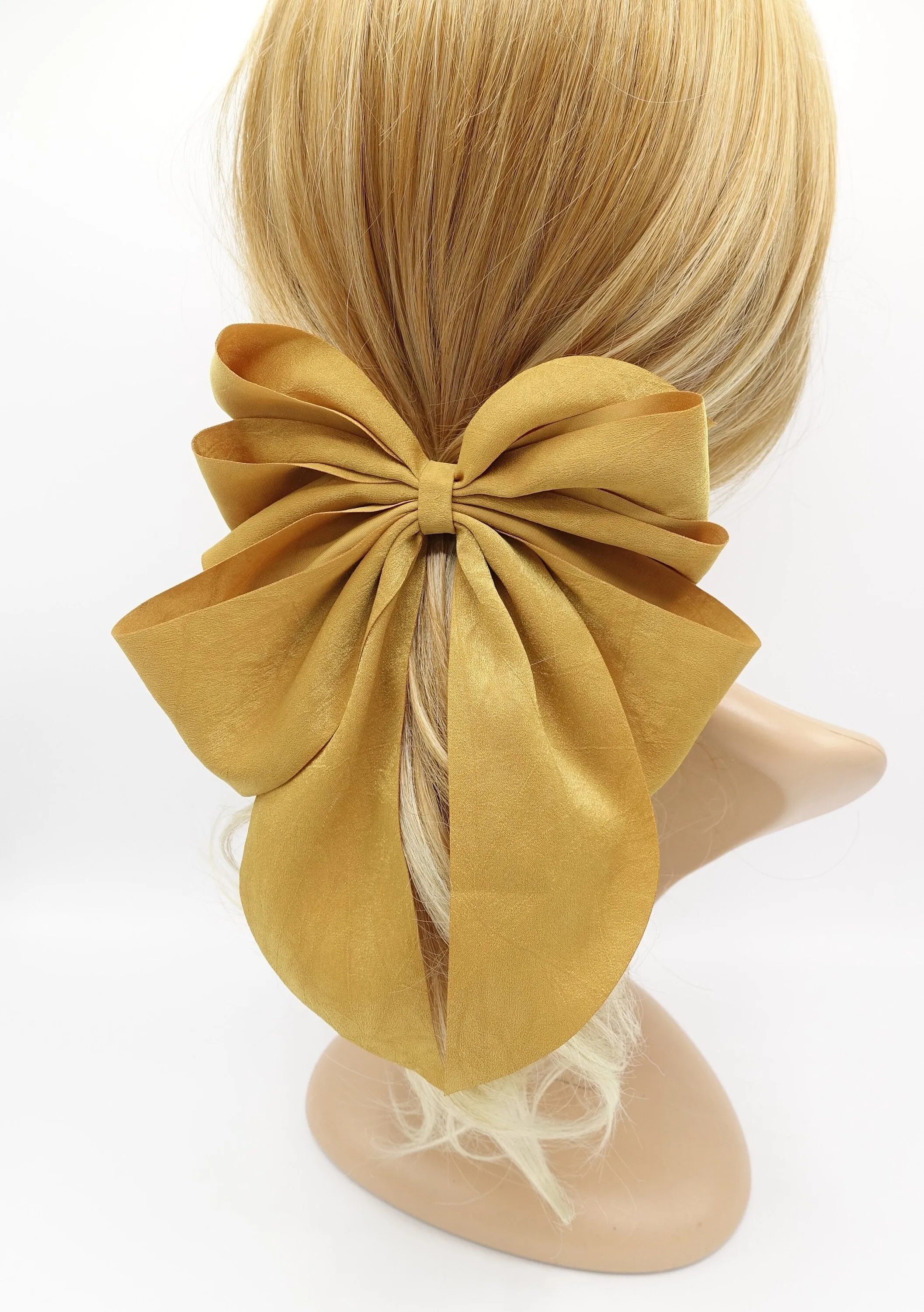 multiple layered tail hair bow crinkled fabric pleated bow hair accessory for women