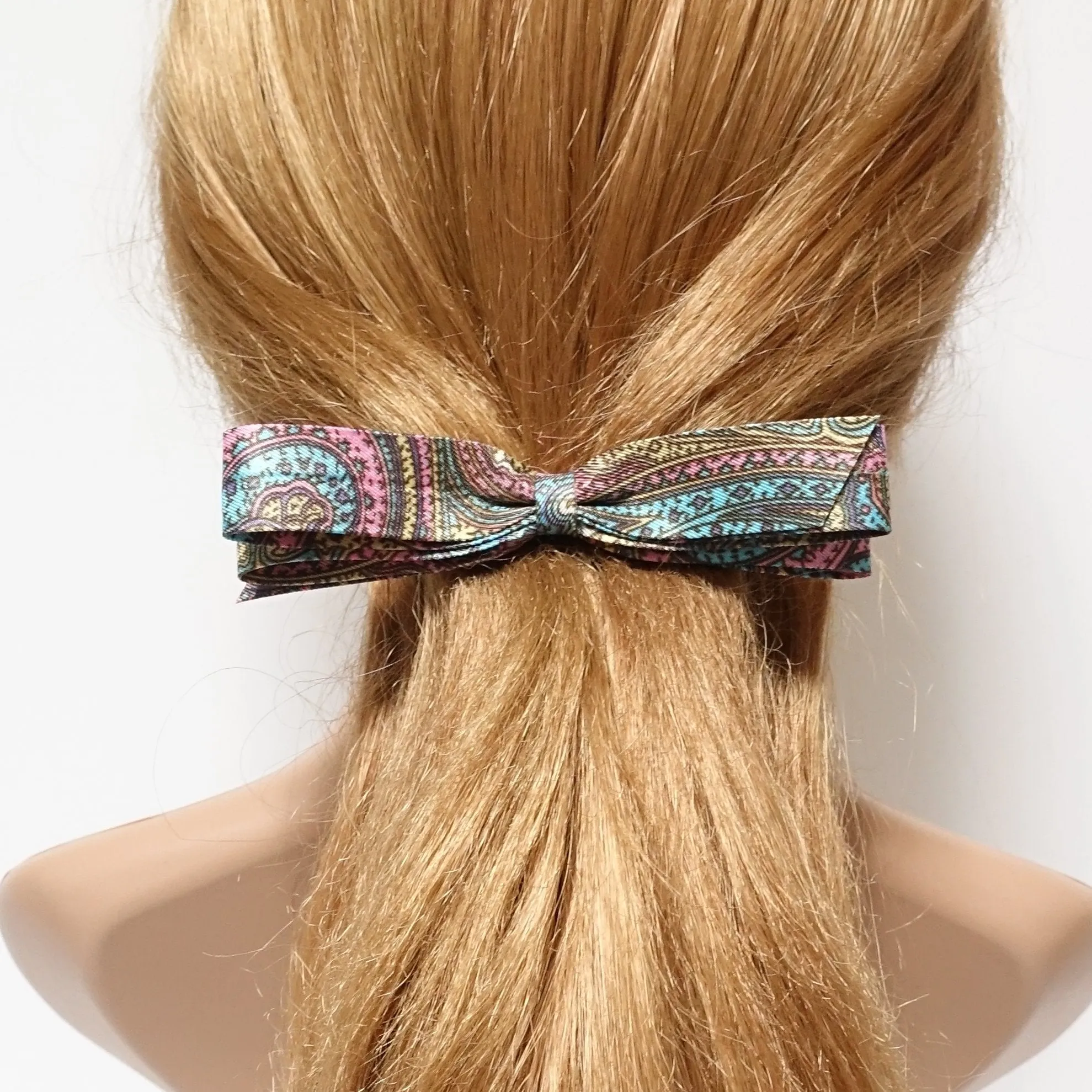 narrow satin hair bow paisley print bow french barrette women hair accessory