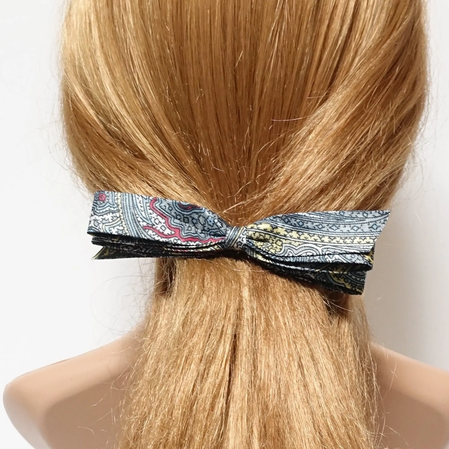 narrow satin hair bow paisley print bow french barrette women hair accessory