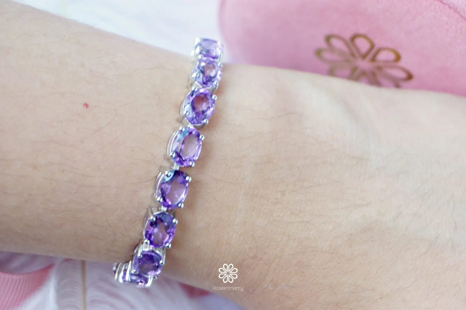 Natural Amethyst Bracelet Sterling Silver925 With Whitegold Plated.