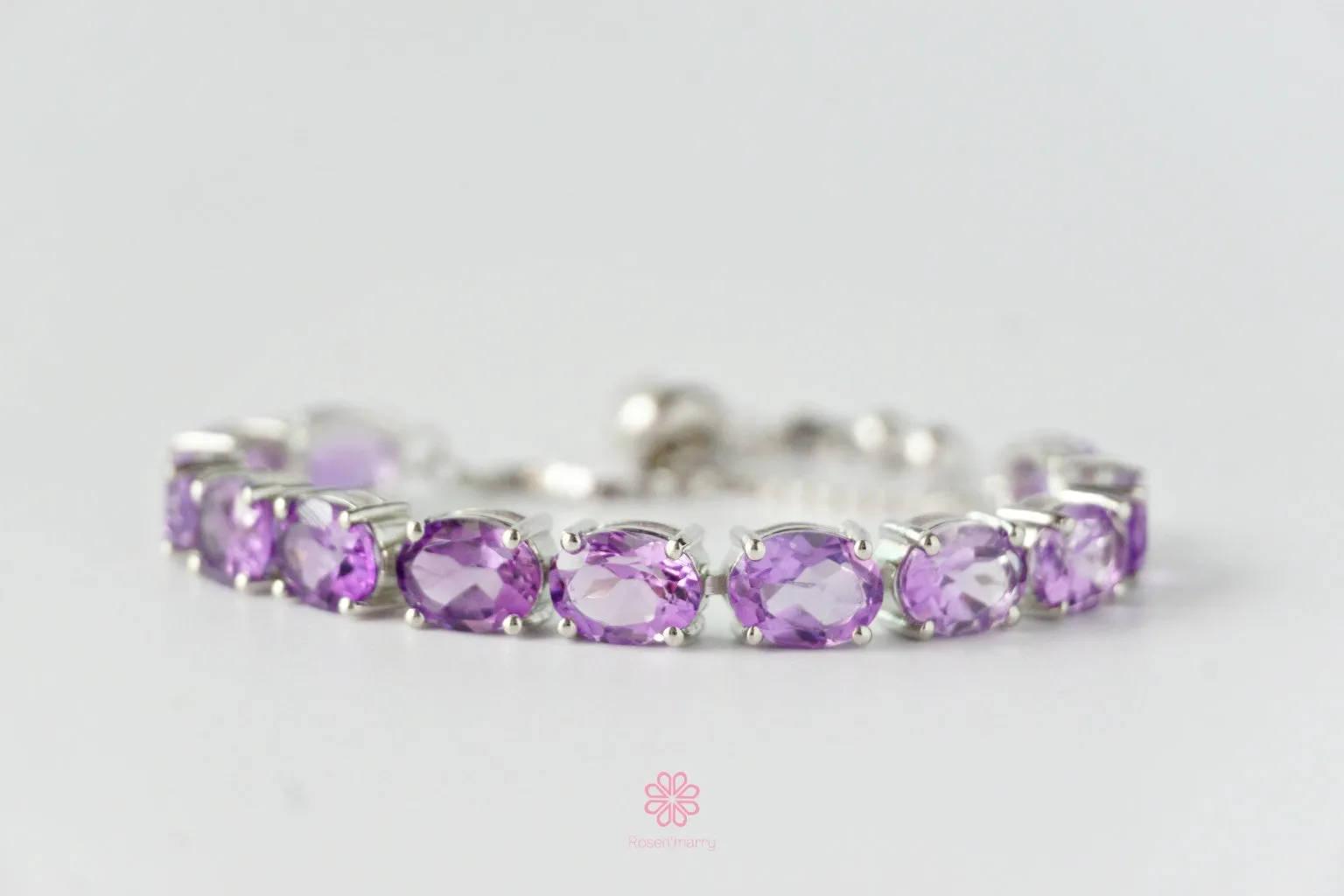 Natural Amethyst Bracelet Sterling Silver925 With Whitegold Plated.