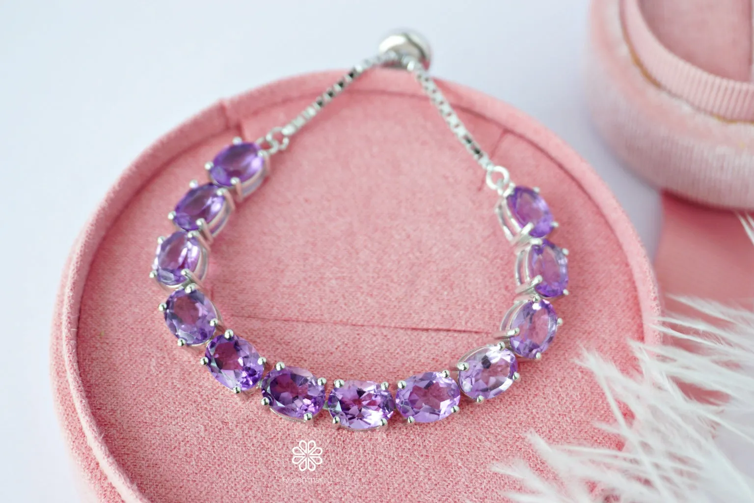 Natural Amethyst Bracelet Sterling Silver925 With Whitegold Plated.