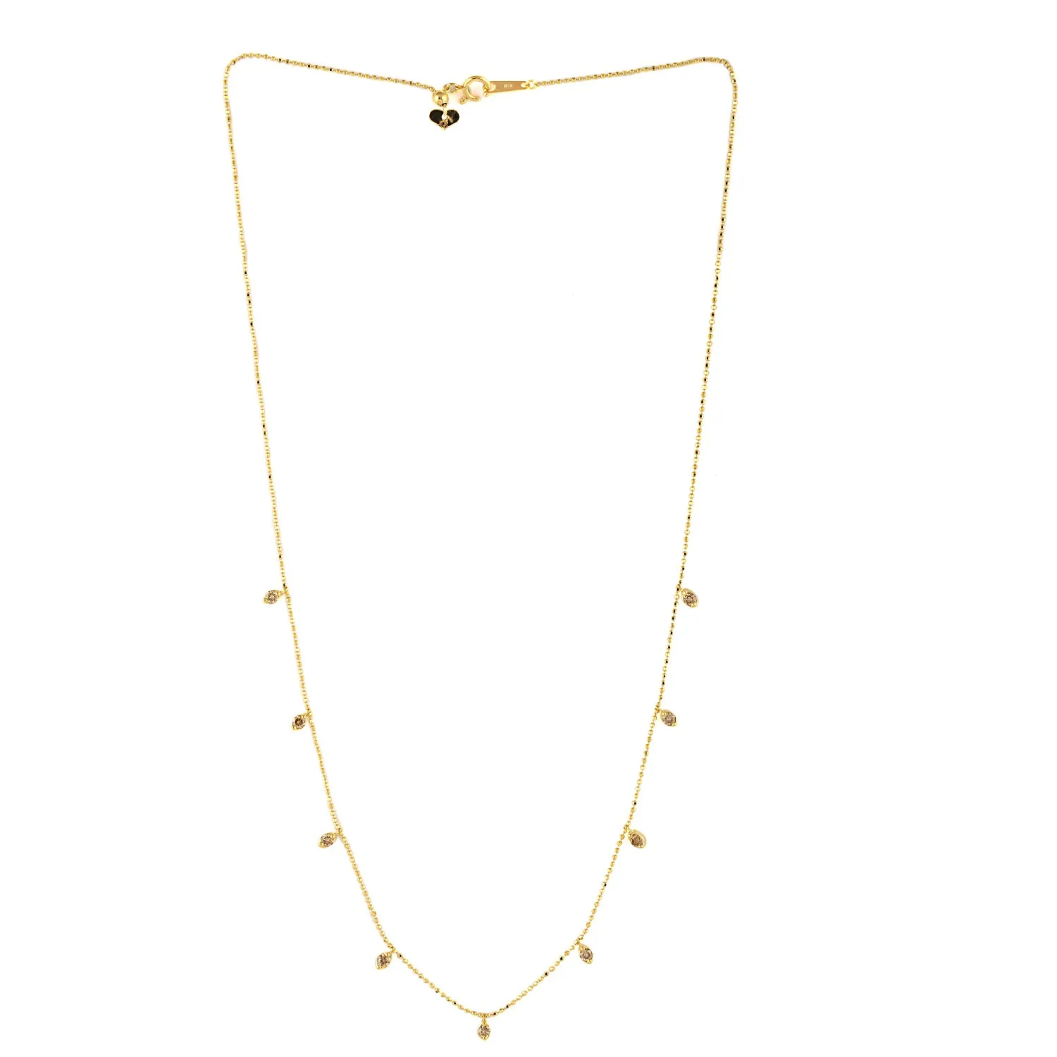 Natural Diamond 18k Yellow Gold Dot Bead Chain Necklace Dainty Jewelry For Her