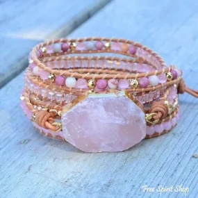 Natural Rose Quartz Heart Chakra Wrap Bracelet by Free Spirit