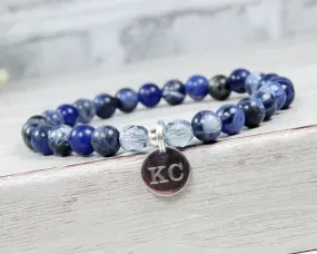 Navy Blue Engraved Bracelet for Women -  Sodalite Bracelet - Blue Jewelry Gift for Her