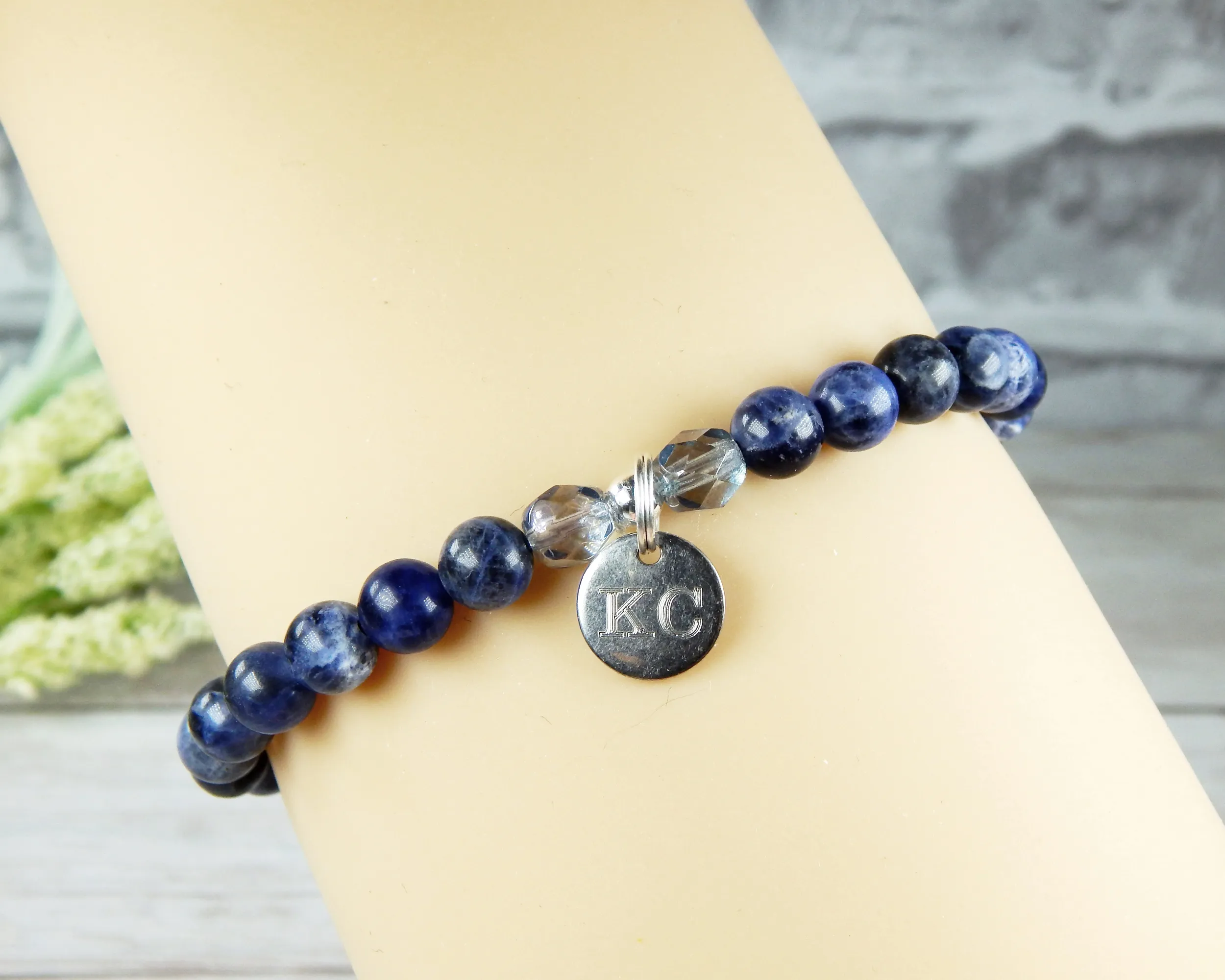 Navy Blue Engraved Bracelet for Women -  Sodalite Bracelet - Blue Jewelry Gift for Her