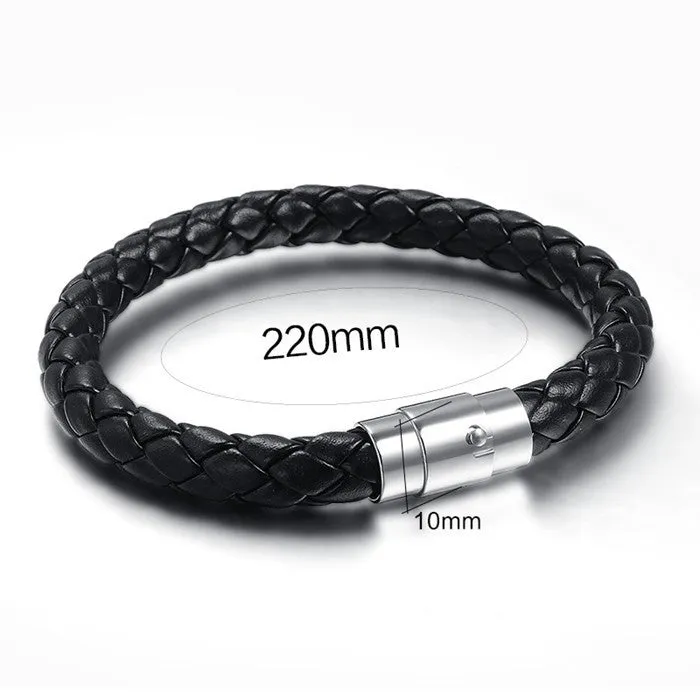 New Fashion Jewelry Men Leather Titanium Steel Bracelets Male Retro Bracelet Personality Gift